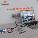 Cable Mobile Phonokart Super Vooc 3in1 Cable Lightning/Type C/Micro USB 6A
