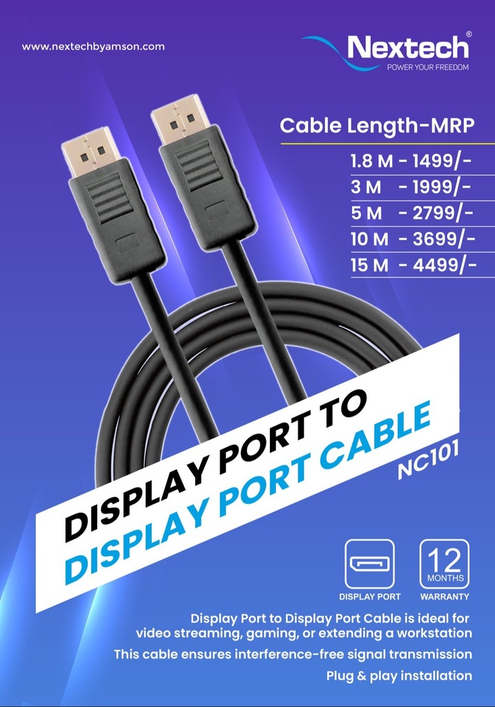 Cord DP to DP Display Port to Display Port Nextech 1.8Mt