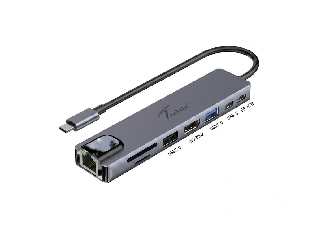 Convertor Techie Type C to HDMI/GL/U3.0/CR/Type C 8 in1HUBTC18